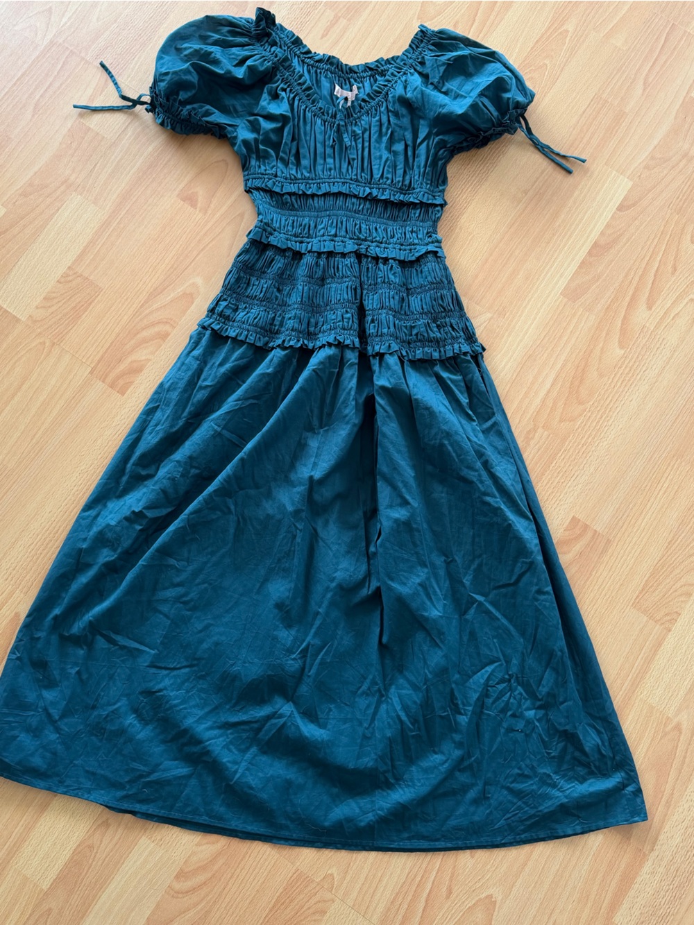 Hutch smocked dress green blue